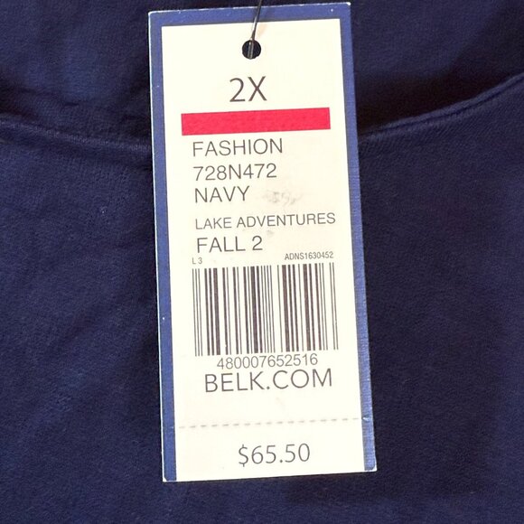 Crown & Ivy Curvy Navy 3/4 Sleeve Tunic Top Womens 2X Cotton Blend Scoop Neck - Picture 4 of 7